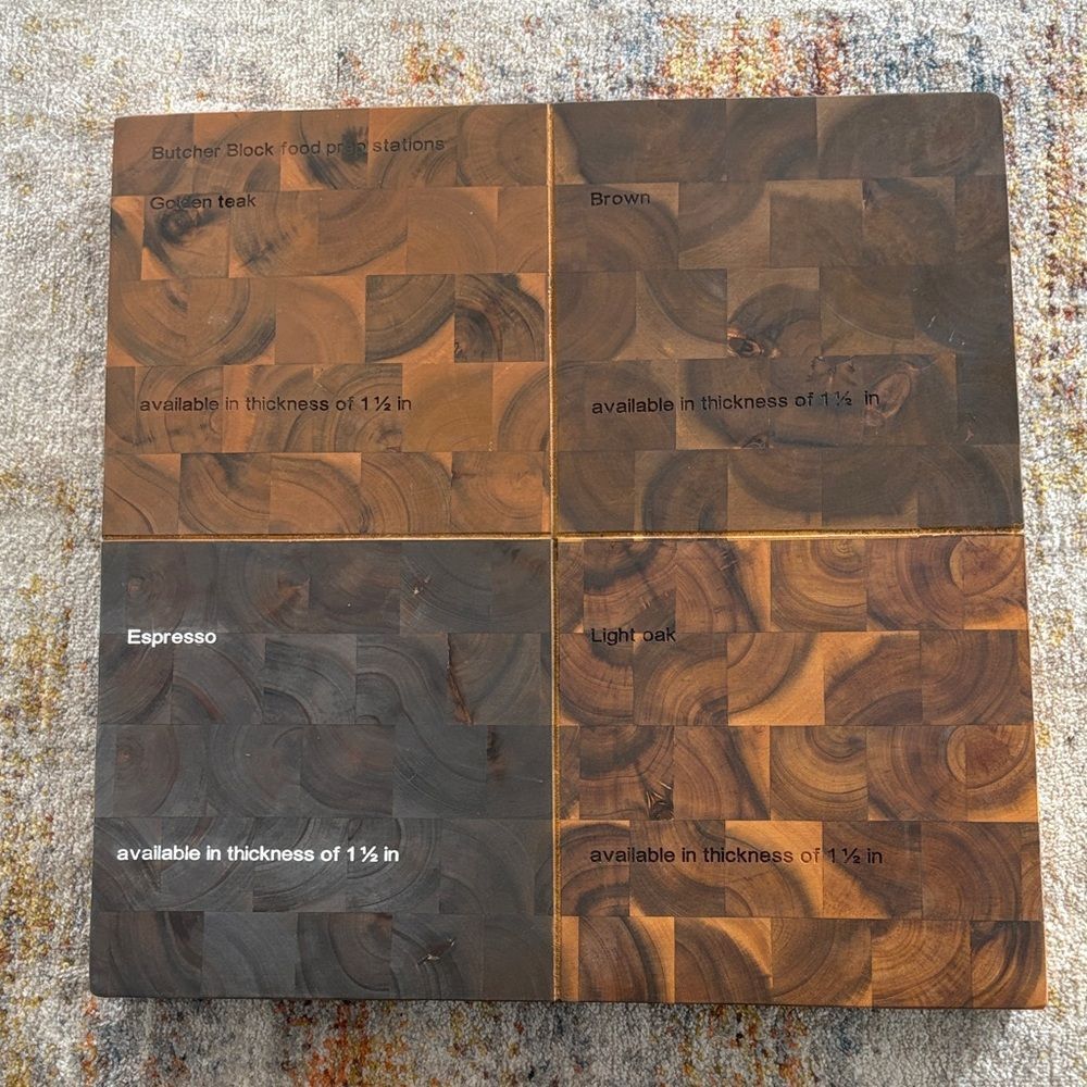 Butcher Block Wood Plank Set - Golden Teak, Brown, Espresso, Light Oak